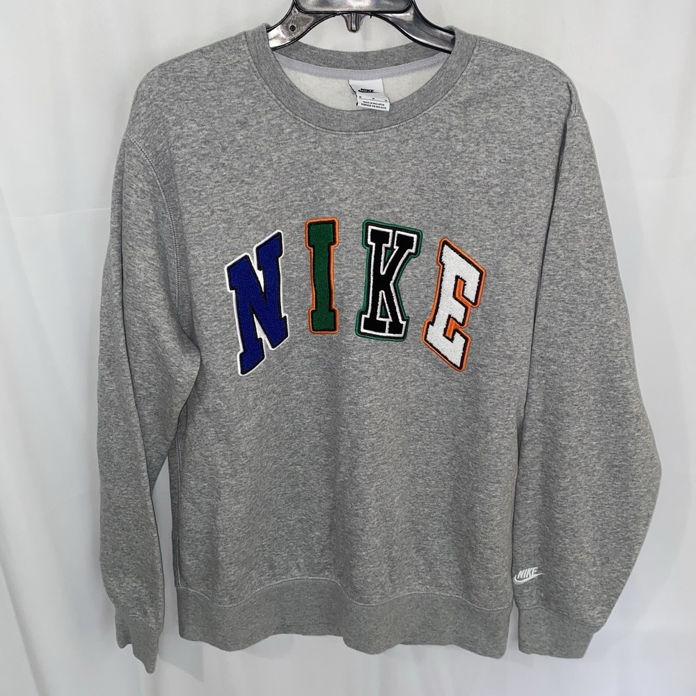 Nike Men's Letters Gray Crew Neck Fleece Pullover Sweatshirt Medium